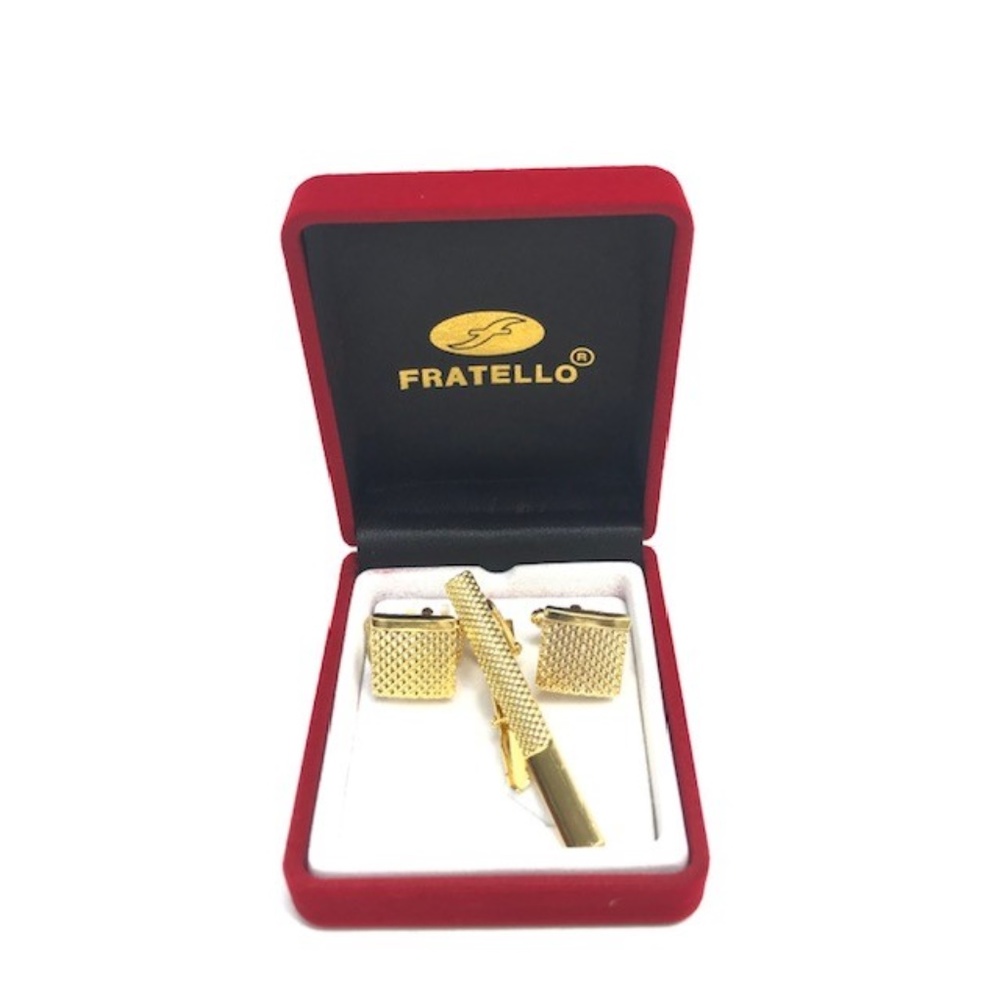 Fratello Men's Gold Tone Cuff Links Tie Clip 407a